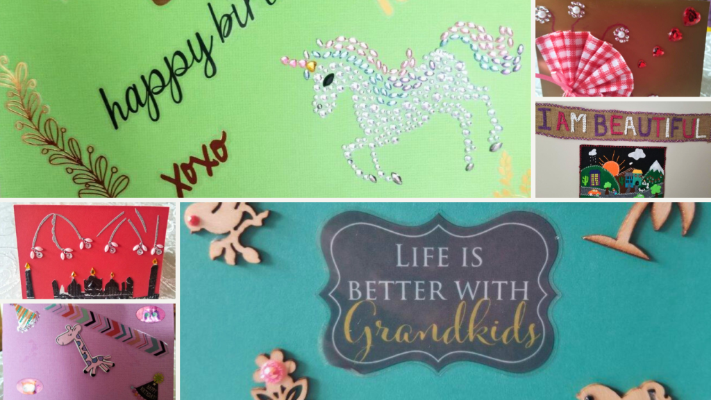 A collage of craft-like art made by the GBV Art Group participants.