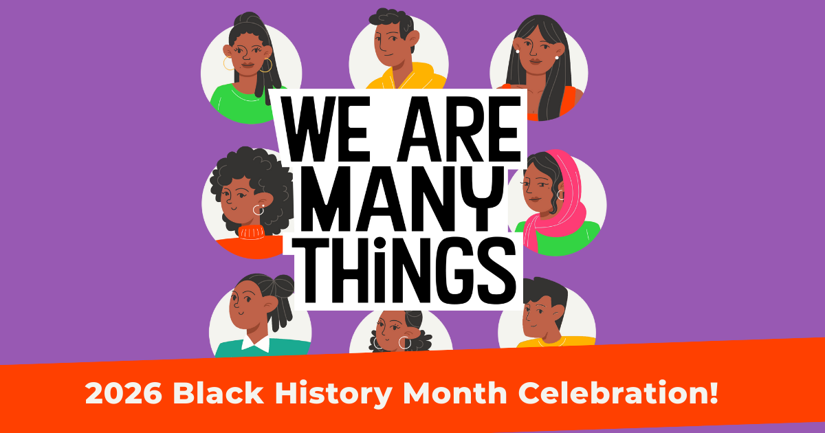 The "WE ARE MANY THINGS" podcast artwork, with "2026 Black History Month Celebration!" below.