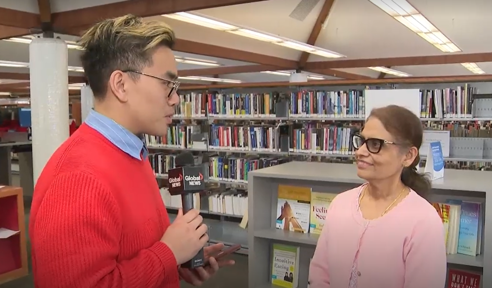Liem Vu (left) interviewing Jyothi Venkatesh (right)in Cedarbrae Toronto Public Library.